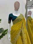 FANCY CRUNCHY SILK THREAD SEQUENCE WORK SAREE WITH UNSTITCHED BLOUSE PARTY WEAR WHOLESALE PRICE ETHNIC GARMENT (7)