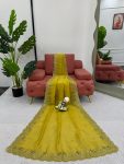 FANCY CRUNCHY SILK THREAD SEQUENCE WORK SAREE WITH UNSTITCHED BLOUSE PARTY WEAR WHOLESALE PRICE ETHNIC GARMENT (7)