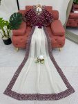 FANCY CRUNCHY SILK THREAD SEQUENCE WORK SAREE WITH UNSTKITCHED BLOUSE PARTY WEAR WHOLESALE PRICE ETHNIC GARMENT (6)