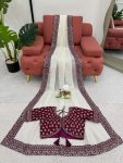FANCY CRUNCHY SILK THREAD SEQUENCE WORK SAREE WITH UNSTKITCHED BLOUSE PARTY WEAR WHOLESALE PRICE ETHNIC GARMENT (6)