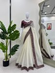 FANCY CRUNCHY SILK THREAD SEQUENCE WORK SAREE WITH UNSTKITCHED BLOUSE PARTY WEAR WHOLESALE PRICE ETHNIC GARMENT (6)