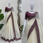 FANCY CRUNCHY SILK THREAD SEQUENCE WORK SAREE WITH UNSTKITCHED BLOUSE PARTY WEAR WHOLESALE PRICE ETHNIC GARMENT (6)