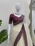 FANCY CRUNCHY SILK THREAD SEQUENCE WORK SAREE WITH UNSTKITCHED BLOUSE PARTY WEAR WHOLESALE PRICE ETHNIC GARMENT (6)