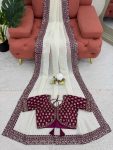 FANCY CRUNCHY SILK THREAD SEQUENCE WORK SAREE WITH UNSTKITCHED BLOUSE PARTY WEAR WHOLESALE PRICE ETHNIC GARMENT (6)