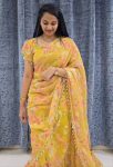 FANCY GEORGETTE DIGITAL PRINTED GOWN SAREE WITH ATTACHED DUPATTA YELLOW
