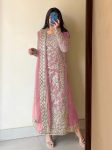FANCY GEORGETTE EMBROIDERY DIAMOND HAND WORK TOP PALAZZO WITH DUPATTA BABY PINK