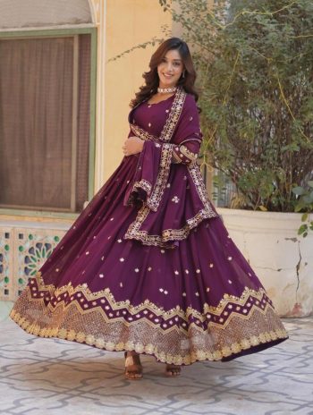 FANCY GEORGETTE EMBROIDERY SEQUENCE GOWN BOTTOM WITH DUPATTA WINE