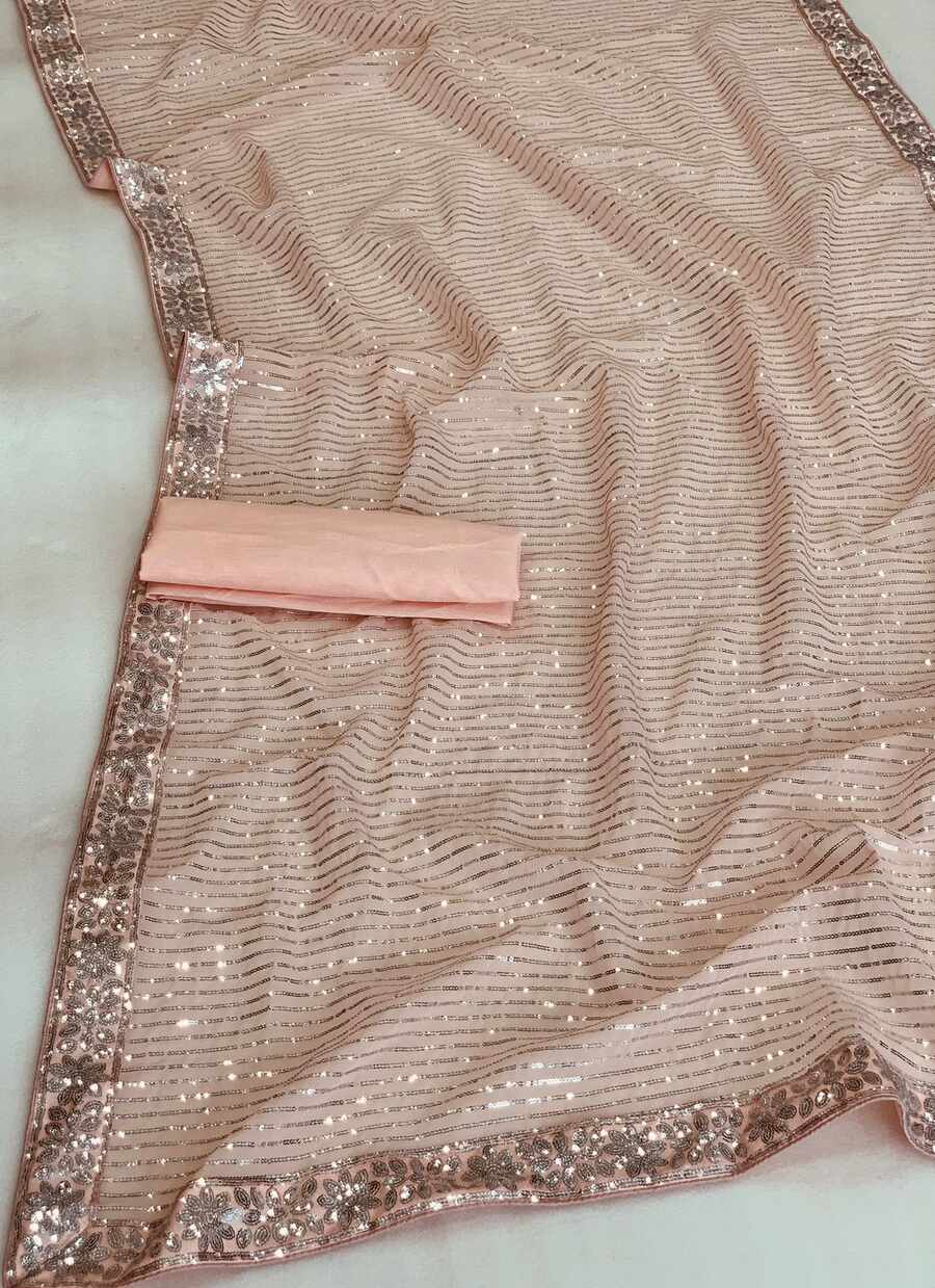 FANCY GEORGETTE EMBROIDERY SEQUENCE LACE WORK SAREE WITH UNSTITCHED BLOUSE PARTY WEAR WHOLESALE PRICE ETHNIC GARMENT (10)