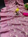 FANCY GEORGETTE EMBROIDERY THREAD SEQUENCE WORK SAREE WITH UNSTITCHED BLOUSE PARTY WEAR WHOLESALE PRICE ETHNIC GARMENT (3)