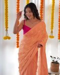 FANCY GEORGETTE EMBROIDERY THREAD SEQUENCE WORK SAREE WITH UNSTITCHED BLOUSE PARTY WEAR WHOLESALE PRICE ETHNIC GARMENT (9)
