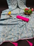 FANCY GEORGETTE EMBROIDERY THREAD SEQUENCE WORK SAREE WITH UNSTITCHED BLOUSE PARTY WEAR WHOLESALE PRICE ETHNIC GARMENT (5)
