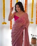 FANCY GEORGETTE EMBROIDERY THREAD SEQUENCE WORK SAREE WITH UNSTITCHED BLOUSE PARTY WEAR WHOLESALE PRICE ETHNIC GARMENT (3)