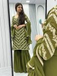 FANCY GEORGETTE EMBROIDREY SEQUENCE WORK TOP SHARARA WITH DUPATTA PARTY WEAR WHOLESALE PRICE ETHNIC GARMENT (9)