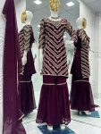 FANCY GEORGETTE EMBROIDREY SEQUENCE WORK TOP SHARARA WITH DUPATTA PARTY WEAR WHOLESALE PRICE ETHNIC GARMENT (7)