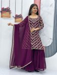 FANCY GEORGETTE EMBROIDREY SEQUENCE WORK TOP SHARARA WITH DUPATTA PARTY WEAR WHOLESALE PRICE ETHNIC GARMENT (7)