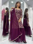 FANCY GEORGETTE EMBROIDREY SEQUENCE WORK TOP SHARARA WITH DUPATTA PARTY WEAR WHOLESALE PRICE ETHNIC GARMENT (7)