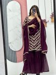 FANCY GEORGETTE EMBROIDERY SEQUENCE WORK TOP SHARARA WITH DUPATTA WINE