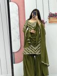 FANCY GEORGETTE EMBROIDERY SEQUENCE WORK TOP SHARARA WITH DUPATTA MEHNDI