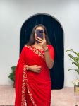 FANCY GEORGETTE FLAIRED LACE WORK GOWN SAREE WITH ATTACHED PALLU PARTY WEAR WHOLESALE PRICE ETHNIC GARMENT (8)