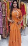 FANCY GEORGETTE RUFFLE EMBROIDERY MIRROR WORK LEHENGA SAREE WITH READY TO WEAR BLOUSE YELLOW