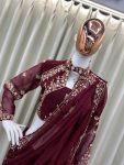 FANCY GEORGETTE RUFFLE EMBROIDERY MIRROR WORK LEHENGA SAREE WITH READY TO WEAR BLOUSE PARTY WEAR WHOLESALE PRICE ETHNIC GARMENT (3)
