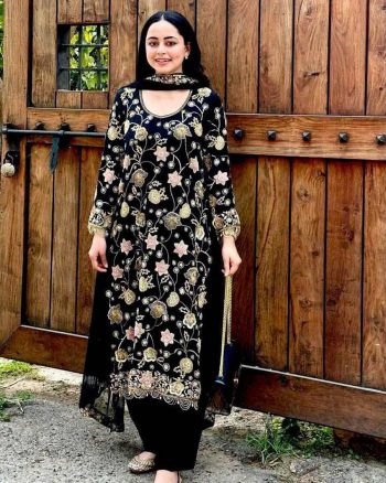 FANCY GEORGETTE THREAD EMBROIDERY WORK TOP BOTTOM WITH DUPATTA BLACK