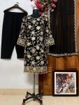 FANCY GEORGETTE THREAD EMBROIDERY WORK TOP BOTTOM WITH DUPATTA PARTY WEAR WHOLESALE PRICE ETHNIC GARMENT (1)