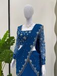 FANCY GEORGETTE THREAD SEQUENCE LACE WORK LEHENGA SAREE WITH UNSTITCHED BLOUSE PARTY WEAR WHOLESALE PRICE ETHNIC GARMENT (3)