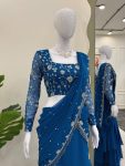 FANCY GEORGETTE THREAD SEQUENCE LACE WORK LEHENGA SAREE WITH UNSTITCHED BLOUSE PARTY WEAR WHOLESALE PRICE ETHNIC GARMENT (3)