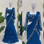 FANCY GEORGETTE THREAD SEQUENCE LACE WORK LEHENGA SAREE WITH UNSTITCHED BLOUSE PARTY WEAR WHOLESALE PRICE ETHNIC GARMENT (3)