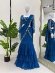 FANCY GEORGETTE THREAD SEQUENCE LACE WORK LEHENGA SAREE WITH UNSTITCHED BLOUSE PARTY WEAR WHOLESALE PRICE ETHNIC GARMENT (3)