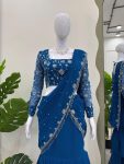 FANCY GEORGETTE THREAD SEQUENCE LACE WORK LEHENGA SAREE WITH UNSTITCHED BLOUSE PARTY WEAR WHOLESALE PRICE ETHNIC GARMENT (3)