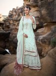 FANCY GEORGETTE THREAD SEQUENCE MOTI WORK TOP SHARARA WITH DUPATTA SKY
