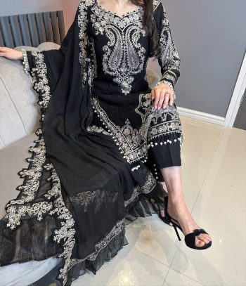 FANCY GEORGETTE ZARI EMBROIDERY WORK TOP BOTTOM WITH DUPATTA BLACK