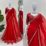 FANCY ORGANZA SILK THREAD SEQUENCE WORK SAREE WITH UNSTITCHED BLOUSE PARTY WEAR WHOLESALE PRICE ETHNIC GARMENT (6)