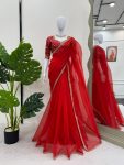FANCY ORGANZA SILK THREAD SEQUENCE WORK SAREE WITH UNSTITCHED BLOUSE PARTY WEAR WHOLESALE PRICE ETHNIC GARMENT (6)