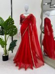 FANCY ORGANZA SILK THREAD SEQUENCE WORK SAREE WITH UNSTITCHED BLOUSE PARTY WEAR WHOLESALE PRICE ETHNIC GARMENT (6)