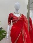 FANCY ORGANZA SILK THREAD SEQUENCE WORK SAREE WITH UNSTITCHED BLOUSE PARTY WEAR WHOLESALE PRICE ETHNIC GARMENT (6)