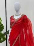 FANCY ORGANZA SILK THREAD SEQUENCE WORK SAREE WITH UNSTITCHED BLOUSE PARTY WEAR WHOLESALE PRICE ETHNIC GARMENT (6)