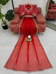 FANCY ORGANZA SILK THREAD SEQUENCE WORK SAREE WITH UNSTITCHED BLOUSE PARTY WEAR WHOLESALE PRICE ETHNIC GARMENT (6)