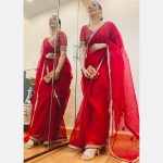 FANCY ORGANZA SILK THREAD SEQUENCE WORK SAREE WITH UNSTITCHED BLOUSE PARTY WEAR WHOLESALE PRICE ETHNIC GARMENT (6)