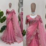 FANCY ORGANZA THREAD SEQUENCE WORK SAREE WITH UNSTITCHED BLOUSE PARTY WEAR WHOLESALE PRICE ETHNIC GARMENT (6)