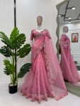 FANCY ORGANZA THREAD SEQUENCE WORK SAREE WITH UNSTITCHED BLOUSE PINK