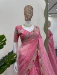 FANCY ORGANZA THREAD SEQUENCE WORK SAREE WITH UNSTITCHED BLOUSE PARTY WEAR WHOLESALE PRICE ETHNIC GARMENT (6)