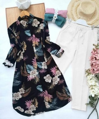 FANCY RAYON DIGITAL PRINTED KURTI WITH PALAZZO BLACK