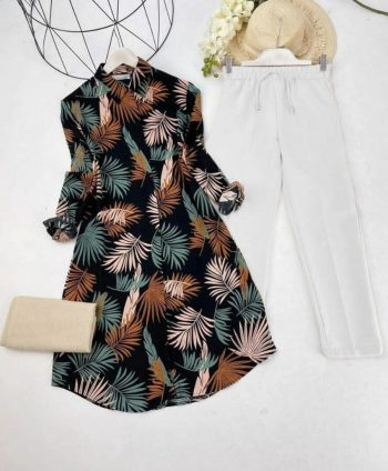 FANCY RAYON DIGITAL PRINTED KURTI WITH PALAZZO BLACK