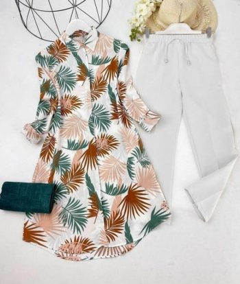 FANCY RAYON DIGITAL PRINTED KURTI WITH PALAZZO WHITE