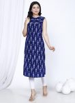 FANCY RAYON DIGITAL PRINTED SLEEVE LESS ONLY KURTI BLUE