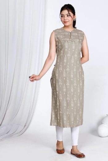 FANCY RAYON DIGITAL PRINTED SLEEVE LESS ONLY KURTI GREY