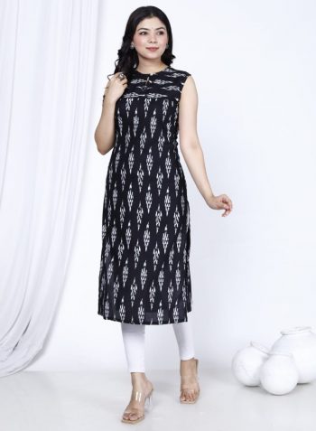 FANCY RAYON DIGITAL PRINTED SLEEVE LESS ONLY KURTI BLACK